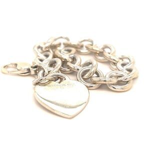 Tiffany & Co Estate Bracelet with Heart Charm Sterling Silver 7" TIF658